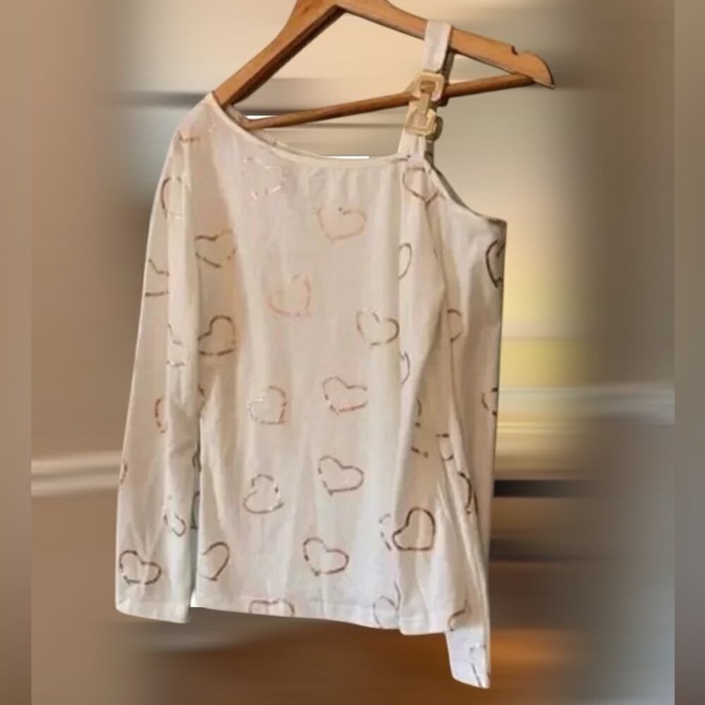 Noracora Long Sleeve Foil Hearts Logo Top New With Tags
